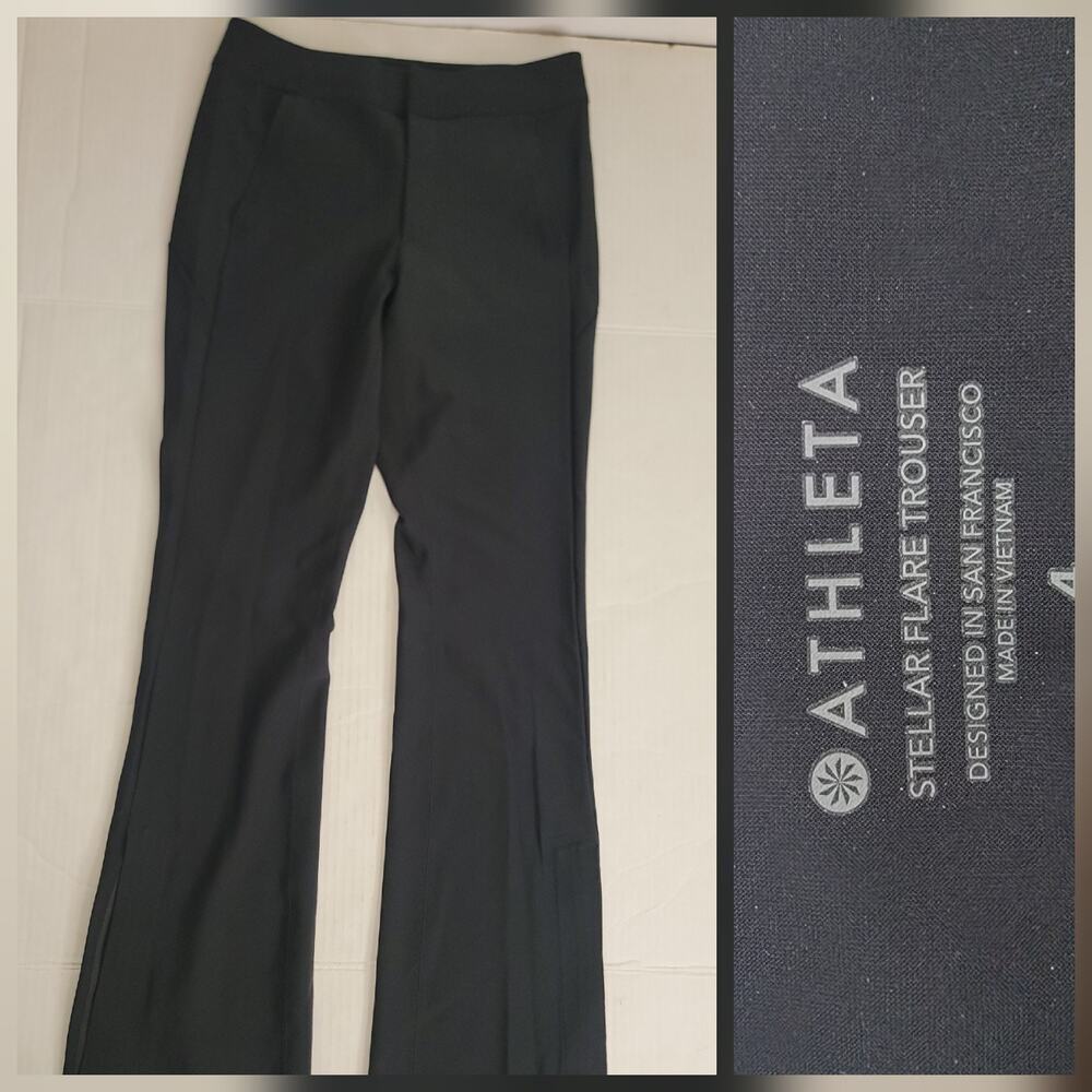 Athleta Pants SZ 4 Stellar Flare Trouser Split Zip Hem Black Commute Travel